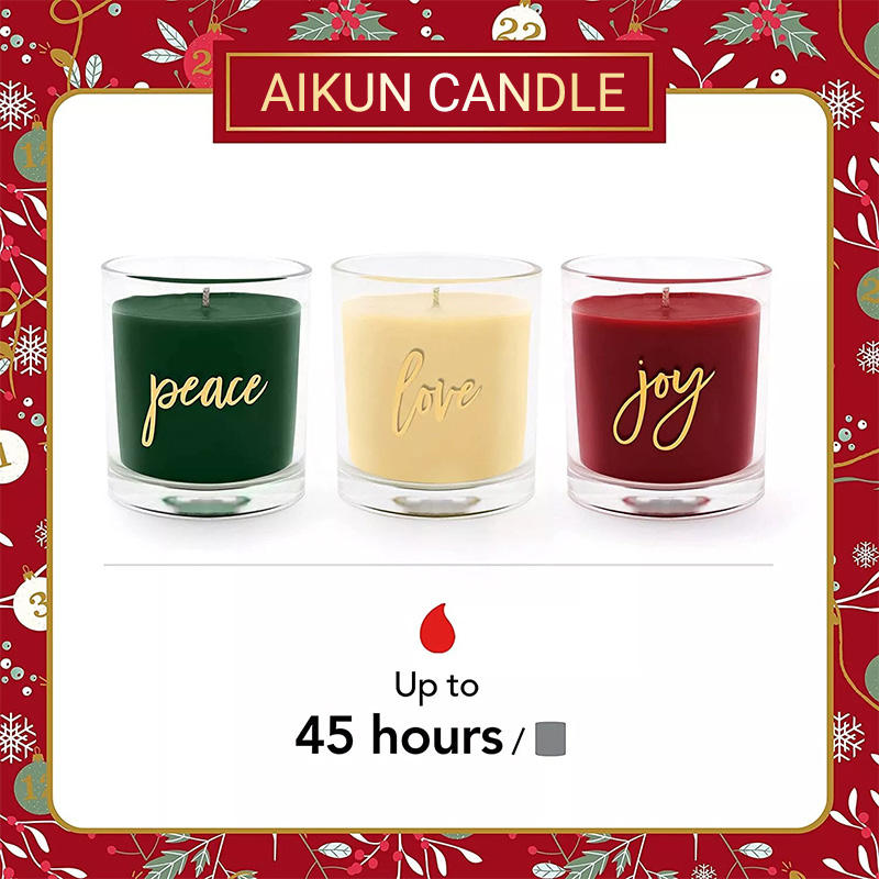 AIKUN Customized Fragrance Aroma Christmas 3 in 1 Gift Box Wholesale Luxury Collection Cup Glass Scented Candles Gift