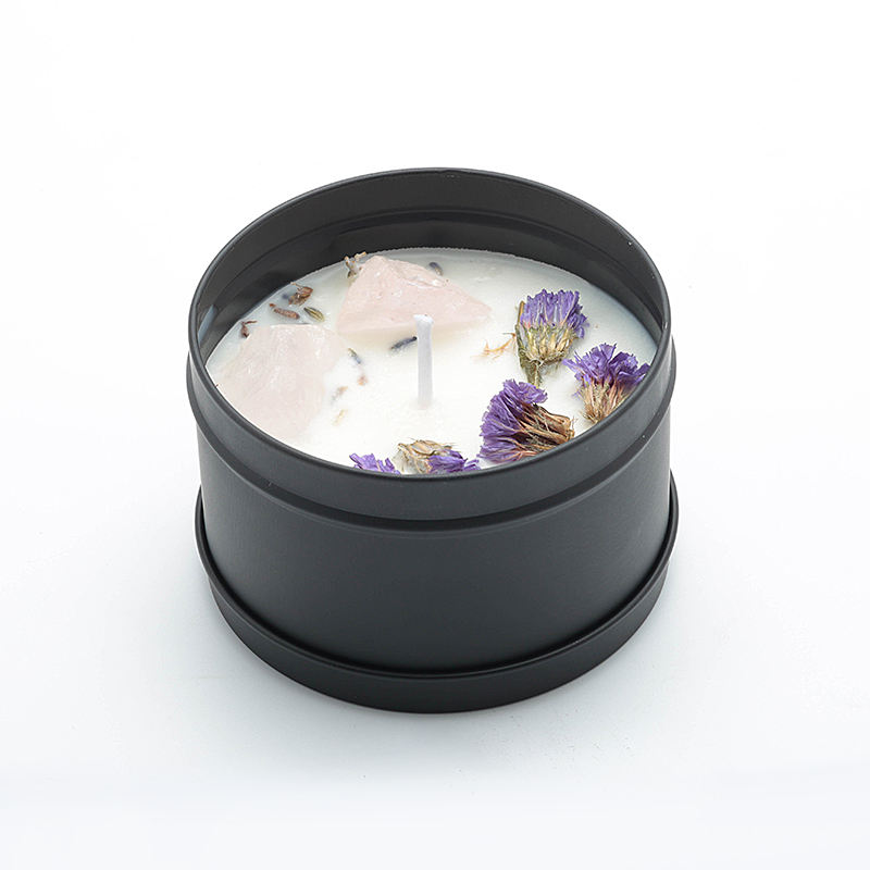Wholesale Customizable Label Colored Stone Ornament Plant Organic Soy Wax Scented Candle for Aromatherapy