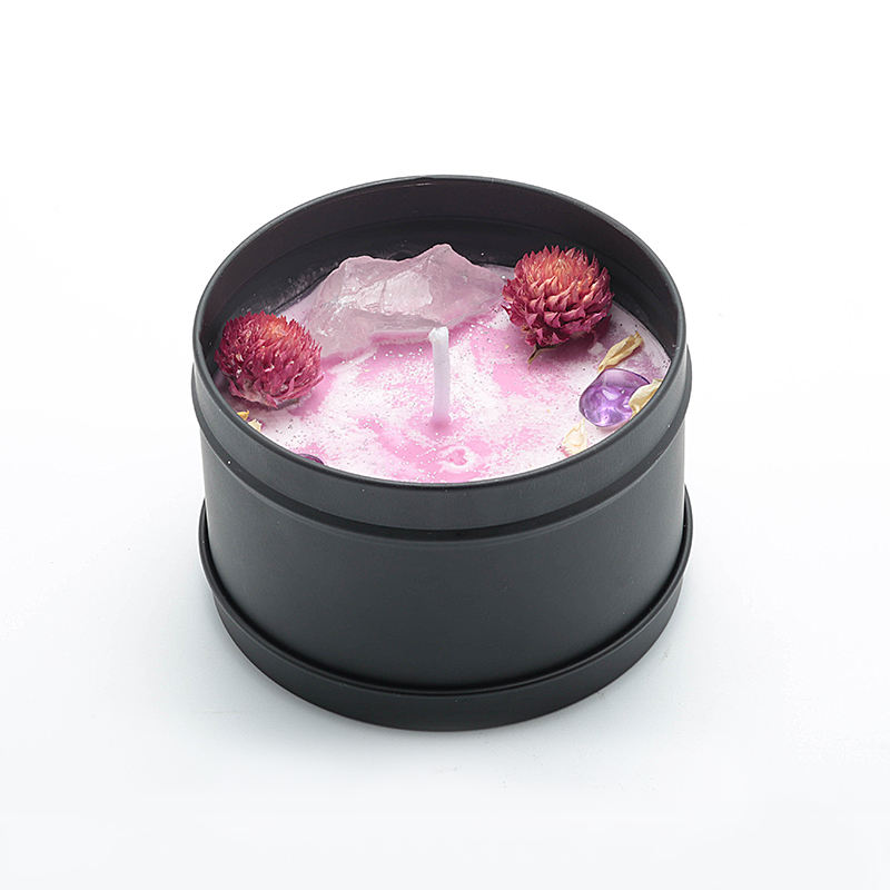 Wholesale Customizable Label Colored Stone Ornament Plant Organic Soy Wax Scented Candle for Aromatherapy
