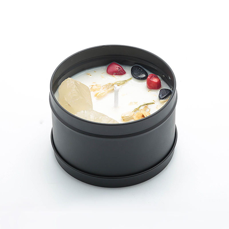 Wholesale Customizable Label Colored Stone Ornament Plant Organic Soy Wax Scented Candle for Aromatherapy