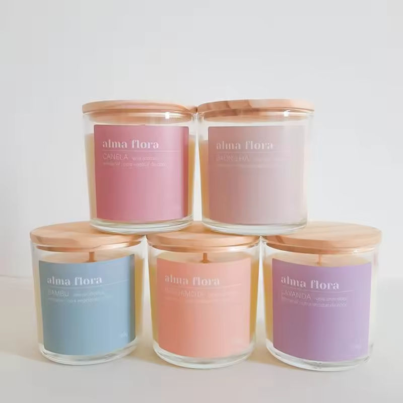AIKUN Hot Selling Long Lasting Fragrance Glass Candle Jar Wholesale Private Scented Candles with Wooden Cover and Label