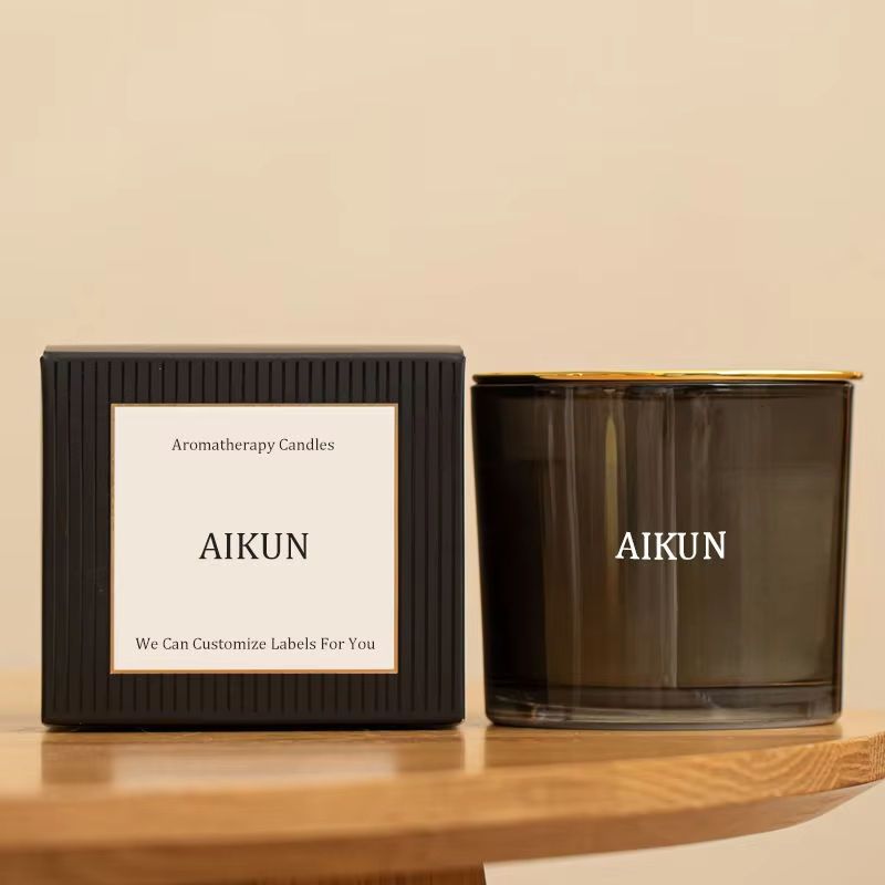 AIKUN High Quality Private Label Eco Soy Wax Scented Candle Long Lasting Fragrance Glass Jar Candle for Elegant Home Ambiance