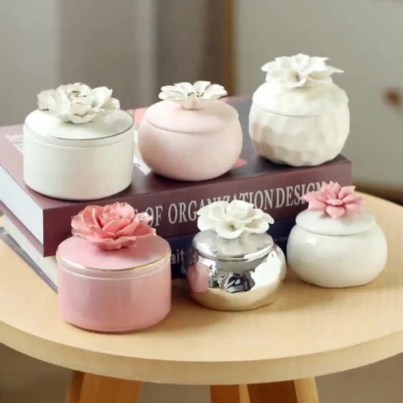 AIKUN Scandinavian Style Ins Hand-Painted Flowers Ceramic Jar Creative Companion Decorative Aromatherapy Fragrance Aroma Candles