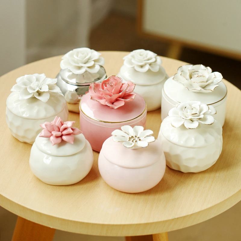 AIKUN Scandinavian Style Ins Hand-Painted Flowers Ceramic Jar Creative Companion Decorative Aromatherapy Fragrance Aroma Candles