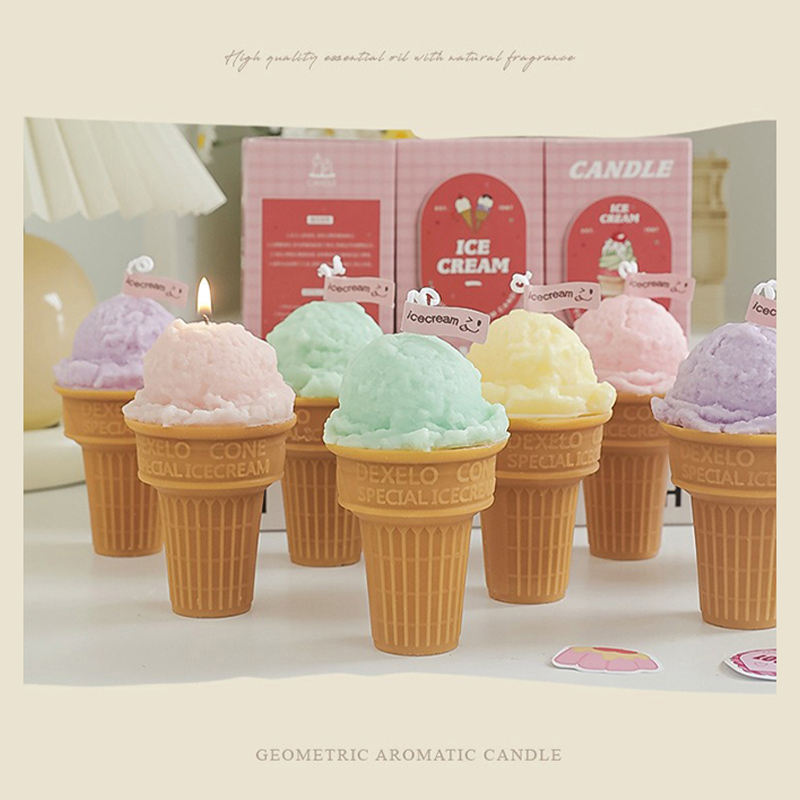 AIKUN Hot Selling Ins Handmade Ice Cream Cone Scented Candles Funny Food Aromatherapy Candle With Box for Gifts