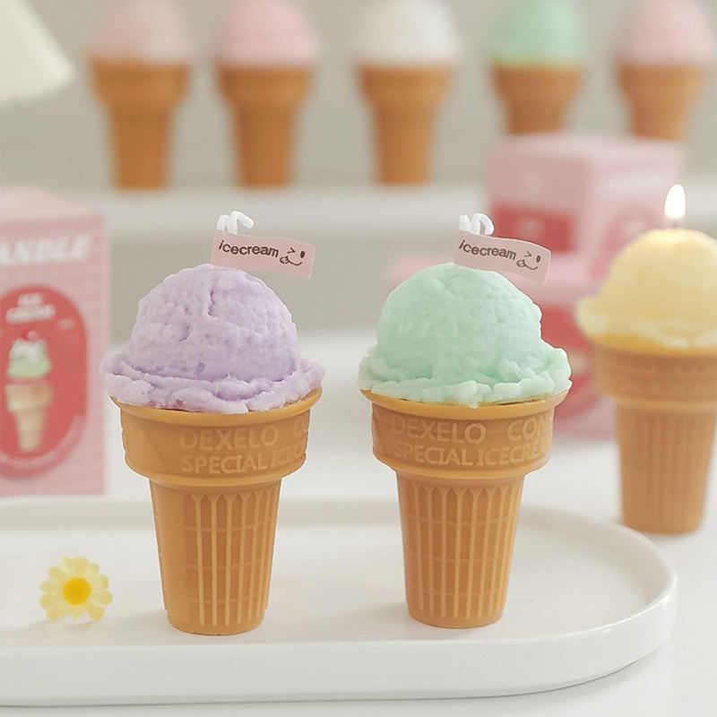 AIKUN Hot Selling Ins Handmade Ice Cream Cone Scented Candles Funny Food Aromatherapy Candle With Box for Gifts