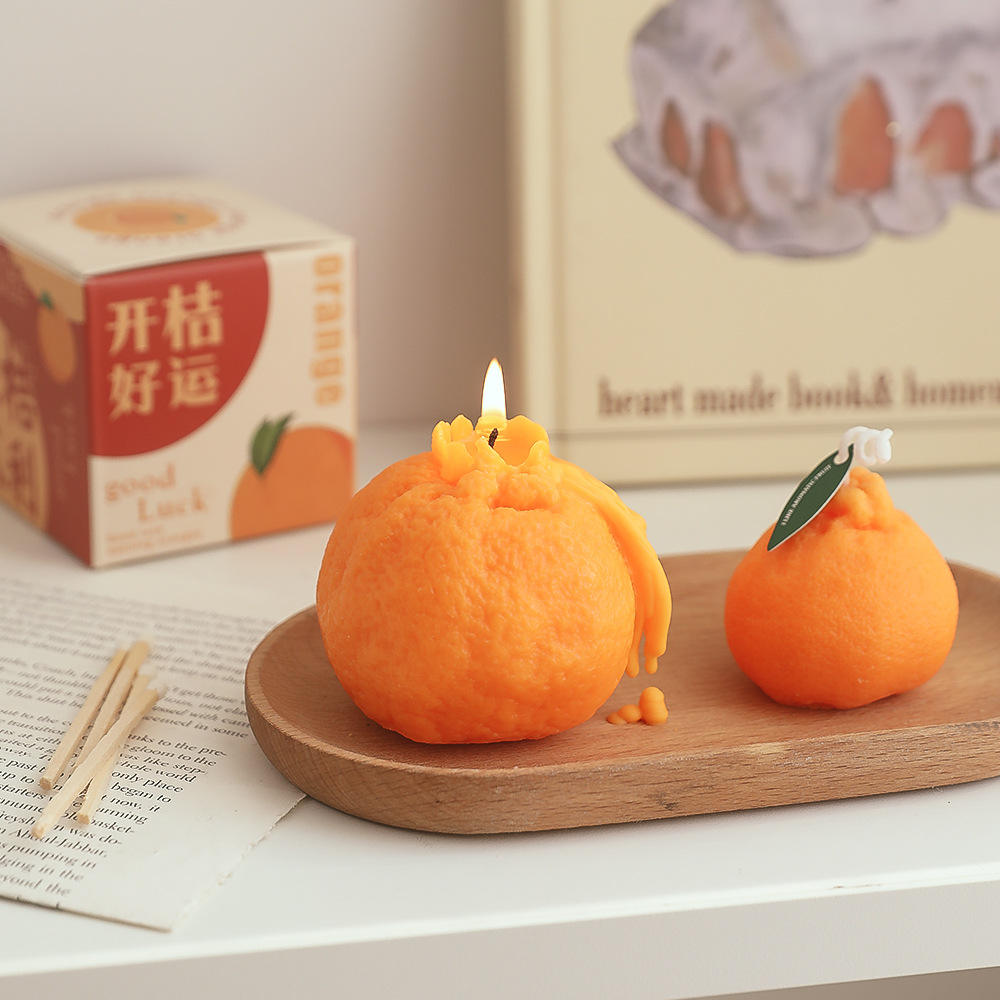 AIKUN Creative Artificial Orange Candle Fresh Fruit Organic Plant Soy Wax Scented Candle for Soothing Sleep