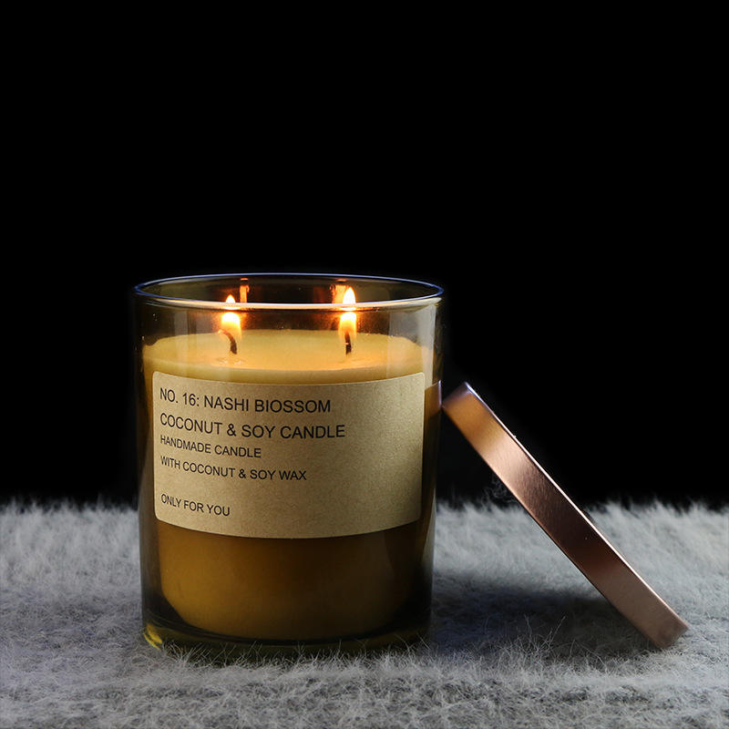 AIKUN Luxury Home Decorative Aromatherapy Candle Personalized Label Amber Glass Jar Scented Soy Wax Candles