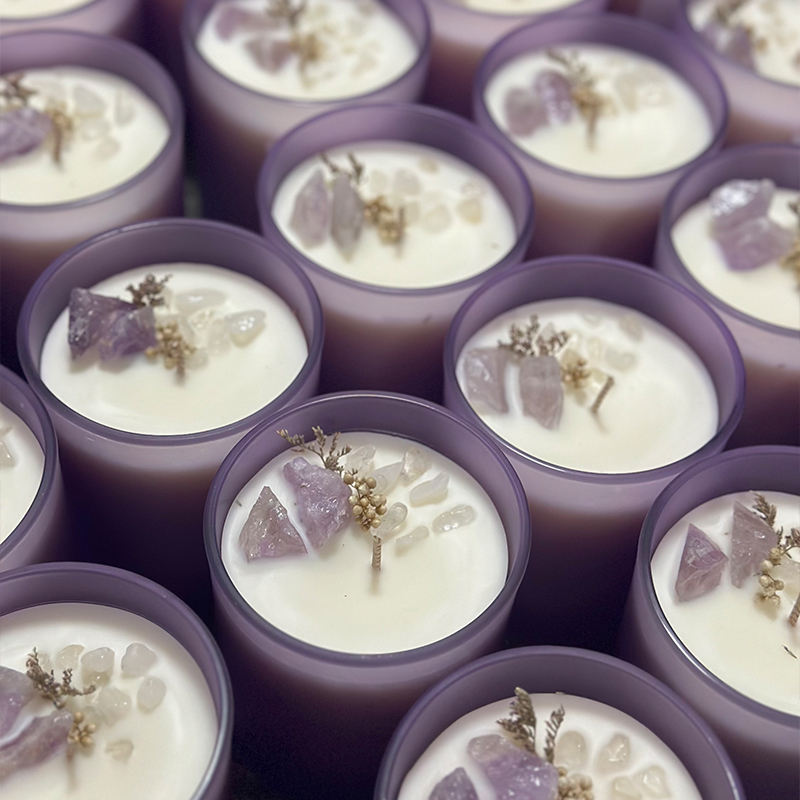 AIKUN Customized Private Label Wedding Scented Candles Purple Glass Crystal Handmade Scented Candle Gift Set With Wooden Lid