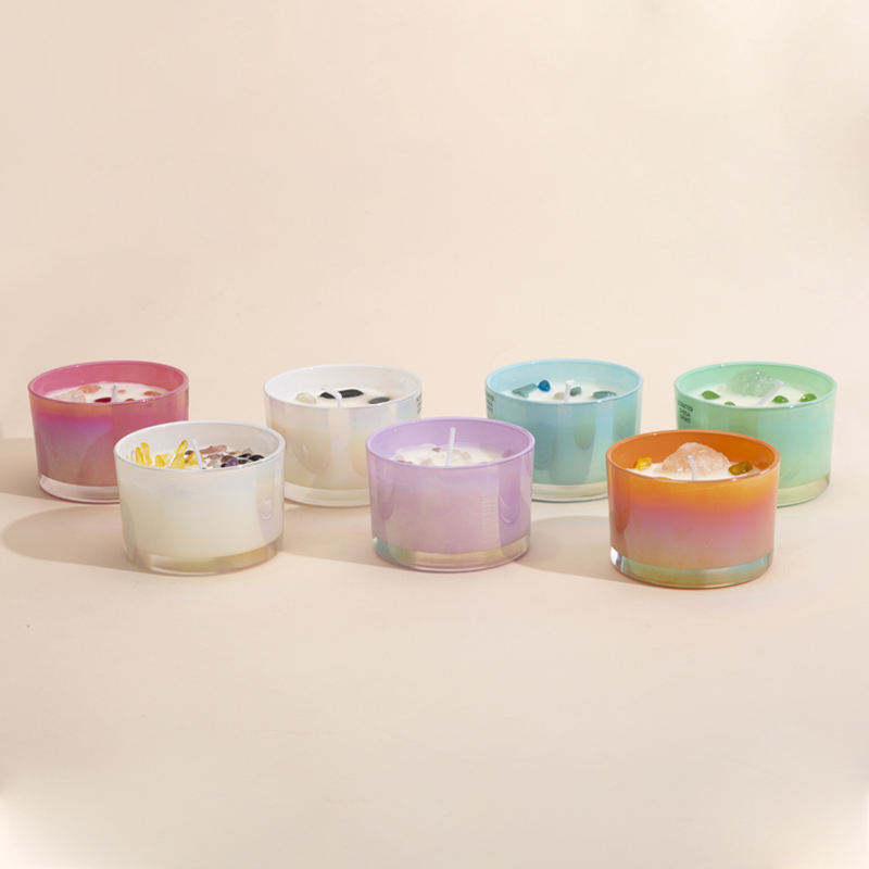 Home Decoration Natural Spa Aromatherapy Crystal Stone Candle Glass Cup Soy Wax Essential Oil Fragrance Candles With Gift Box