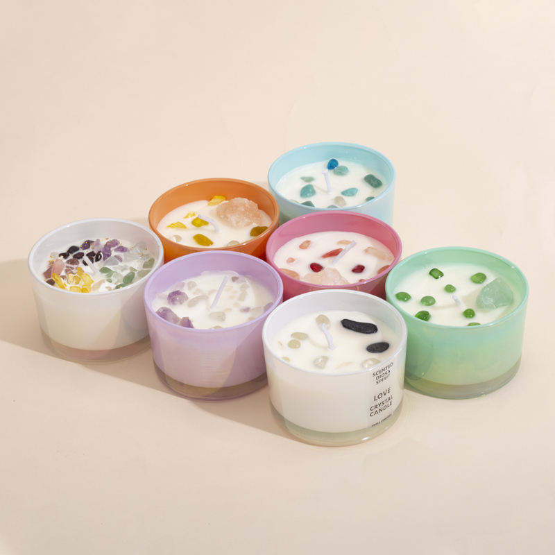 Home Decoration Natural Spa Aromatherapy Crystal Stone Candle Glass Cup Soy Wax Essential Oil Fragrance Candles With Gift Box